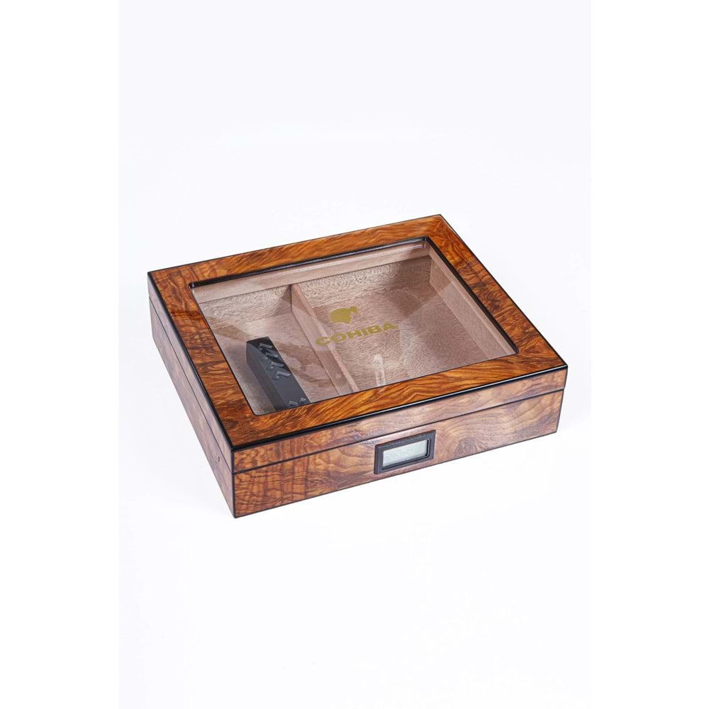 COHIBA HUMIDOR CHUM044 KAHVERENGİ AHŞAP VE CAMLI 50 KAPASİTELİ