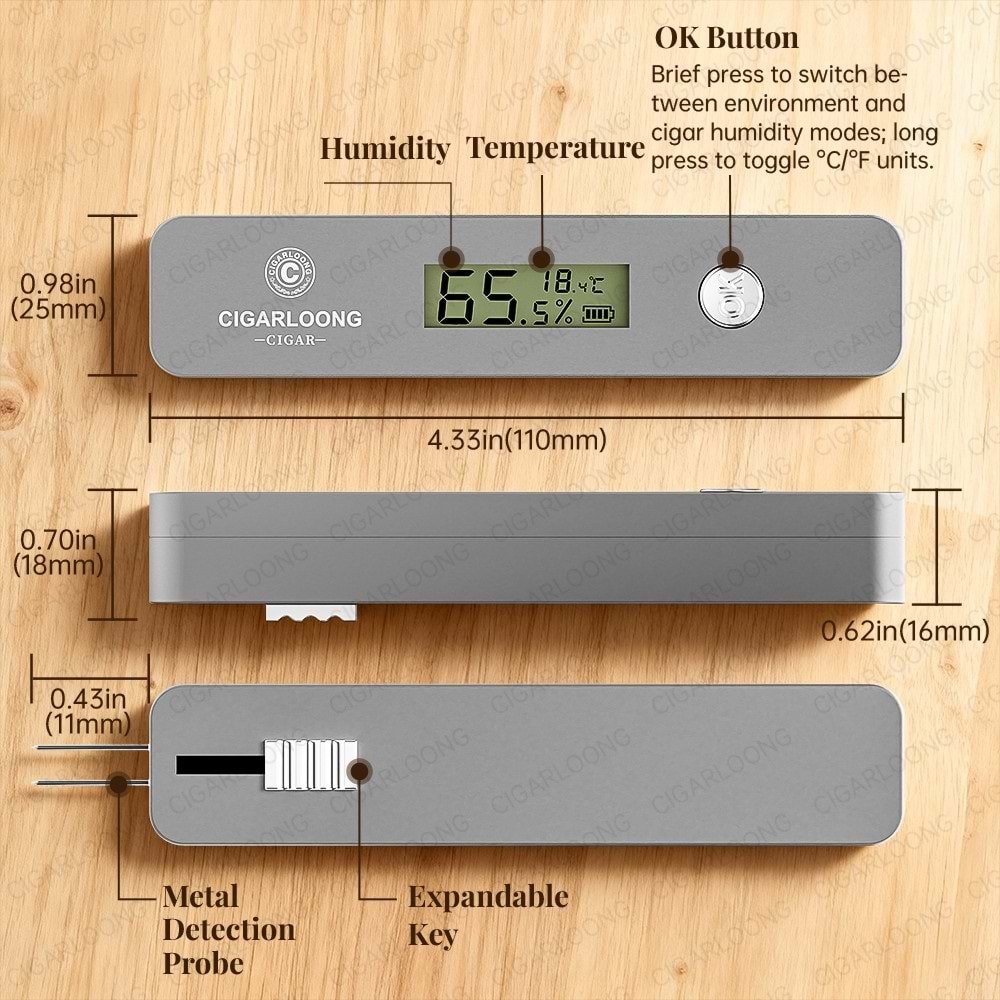 CİGARLOONG GREEN HUMİDİMETER DİGİTAL DEDECTÖR PURO İÇİ NEM ÖLÇER