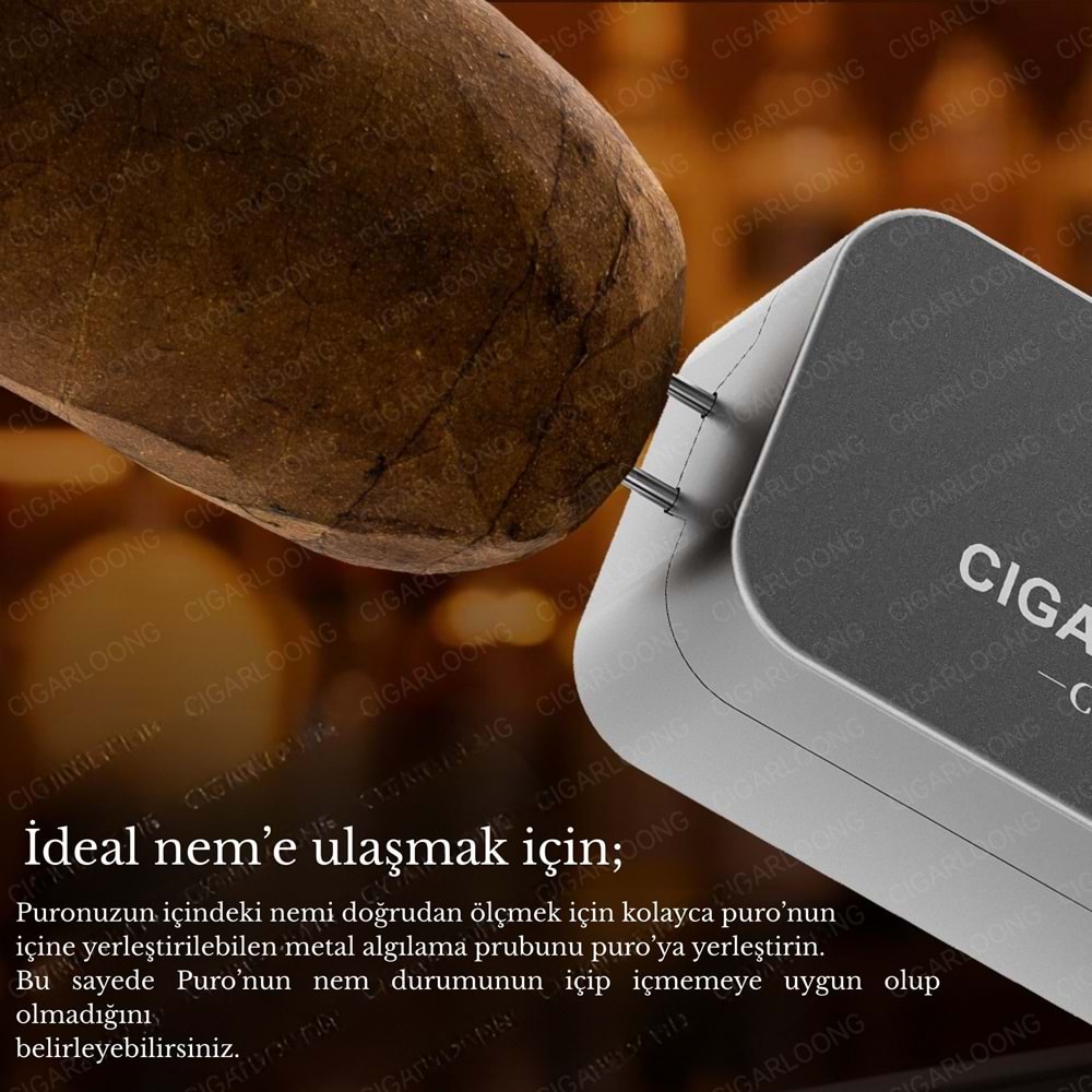 CİGARLOONG GREY HUMİDİMETER DİGİTAL DEDECTÖR PURO İÇİ NEM ÖLÇER