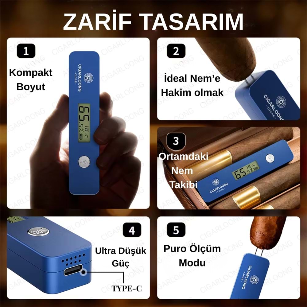 CİGARLOONG GREEN HUMİDİMETER DİGİTAL DEDECTÖR PURO İÇİ NEM ÖLÇER