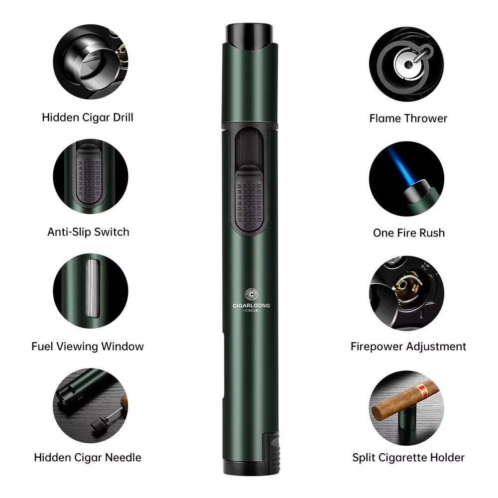CİGARLOONG KESİCİ ,DELİCİ VE ÇAKMAKLI PURO SETİ GREEN