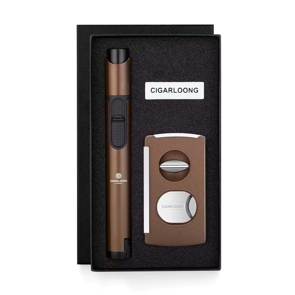 CİGARLOONG KESİCİ ,DELİCİ VE ÇAKMAKLI PURO SETİ BROWN
