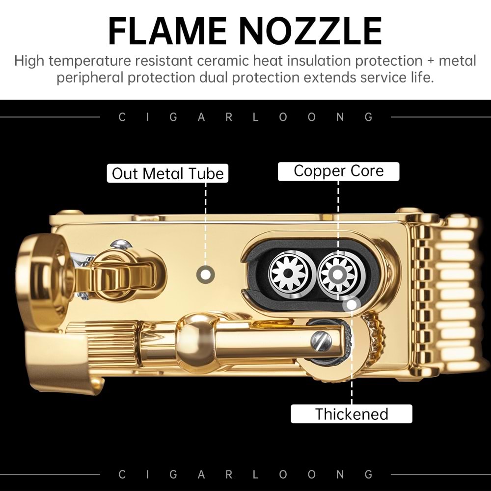CİGARLOONG ÇİFT TORCH ALAŞIMLI ÇAKMAK GOLD