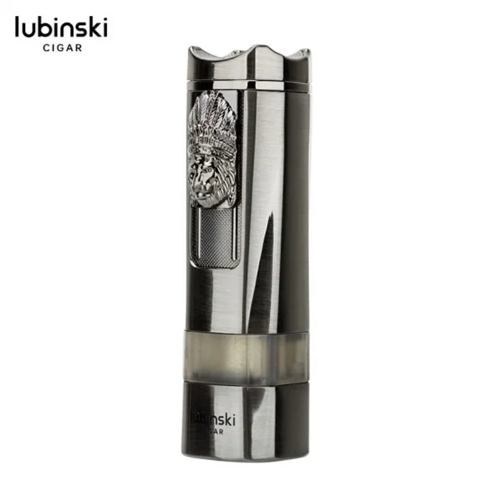 LUBİNSKİ LİON SEHPALI DELİCİLİ TEK TORCH PURO ÇAKMAĞI GUN METAL