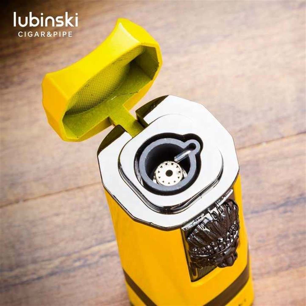 LUBİNSKİ LİON SEHPALI DELİCİLİ TEK TORCH PURO ÇAKMAĞI YELLOW