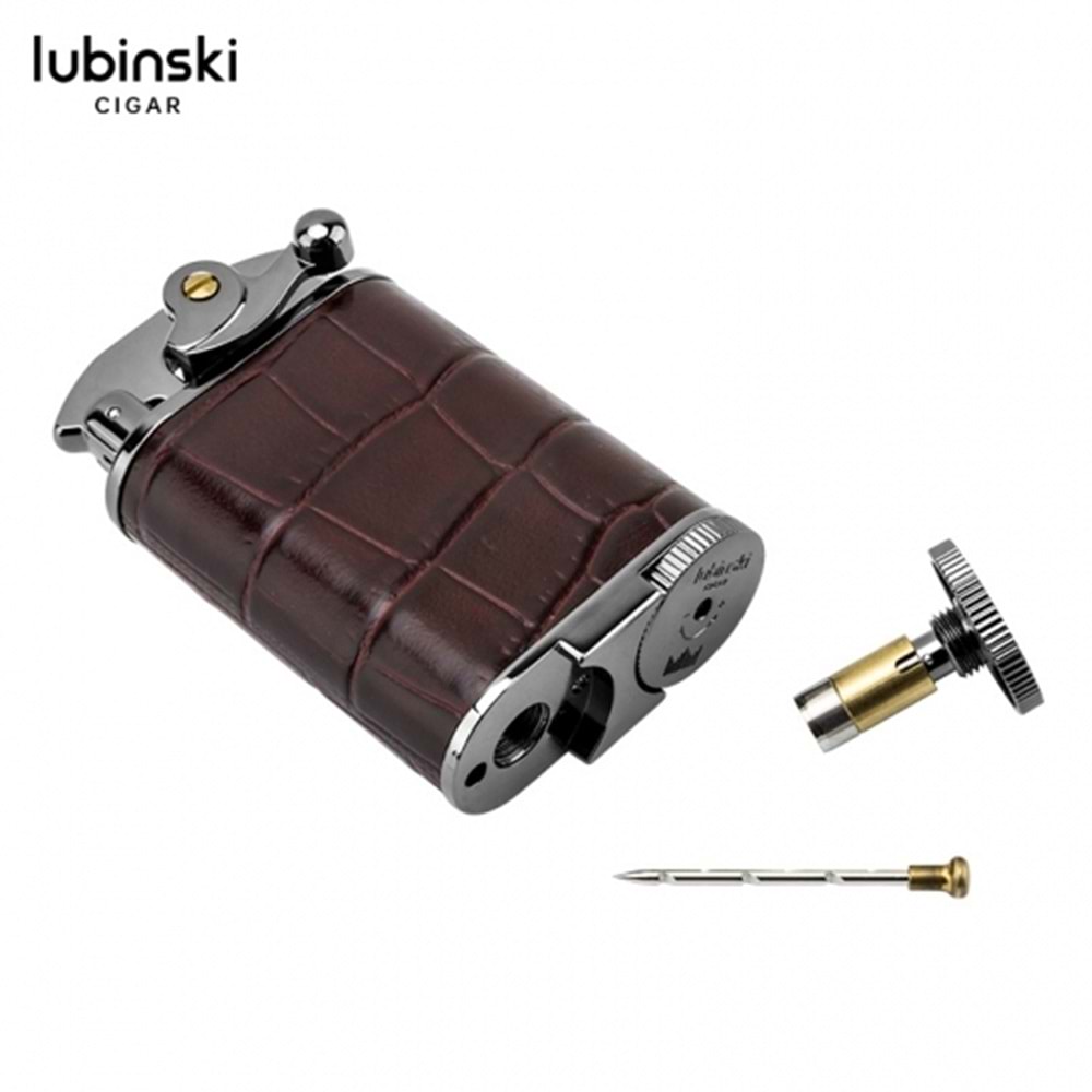 LUBİNSKİ DERİ KAPLAMA DELİCİLİ PURO ÇAKMAĞI BROWN