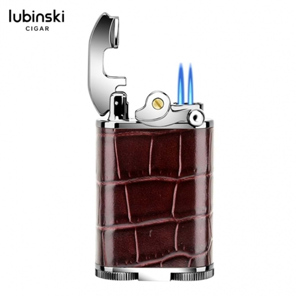 LUBİNSKİ DERİ KAPLAMA DELİCİLİ PURO ÇAKMAĞI BROWN