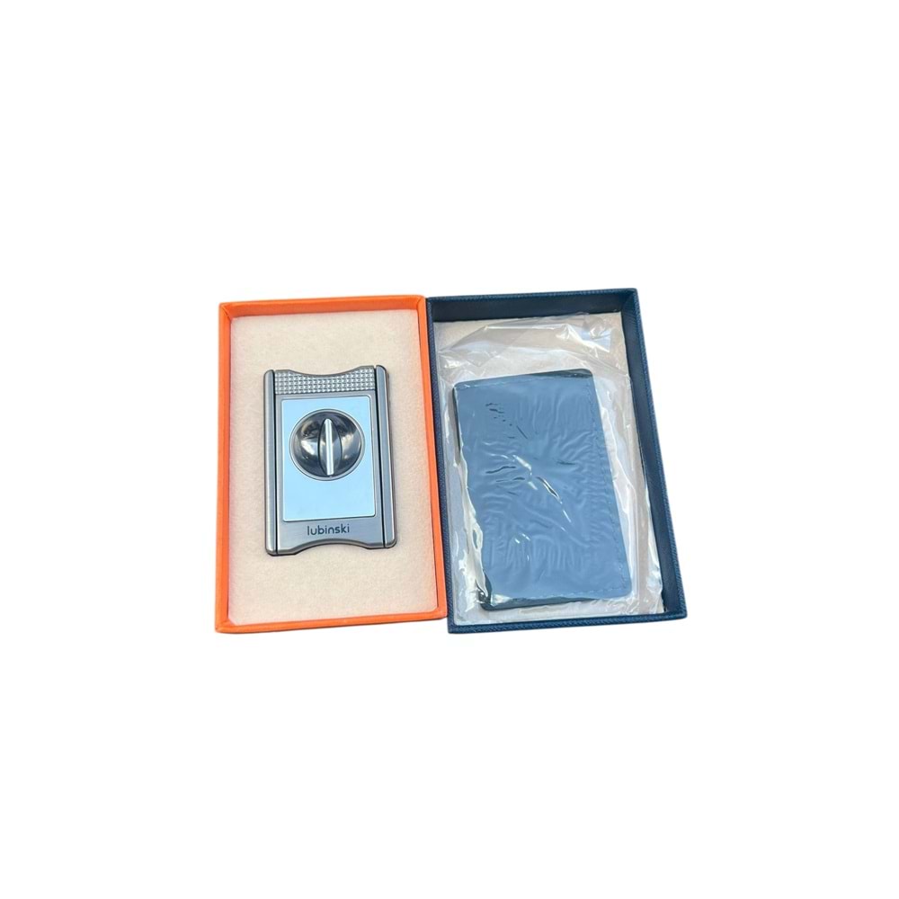 LUBİNSKİ V CUTTER KILIFLI GUN METAL PURO MAKASI YJA-30022-GM