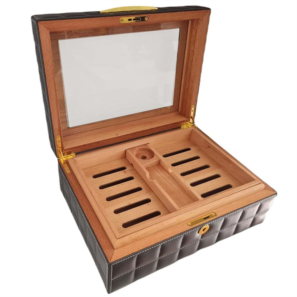 LUBİNSKİ CAMLI DERİ GREY HUMİDOR YJA-60011-GY