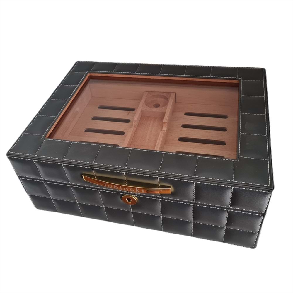 LUBİNSKİ CAMLI DERİ GREY HUMİDOR YJA-60011-GY