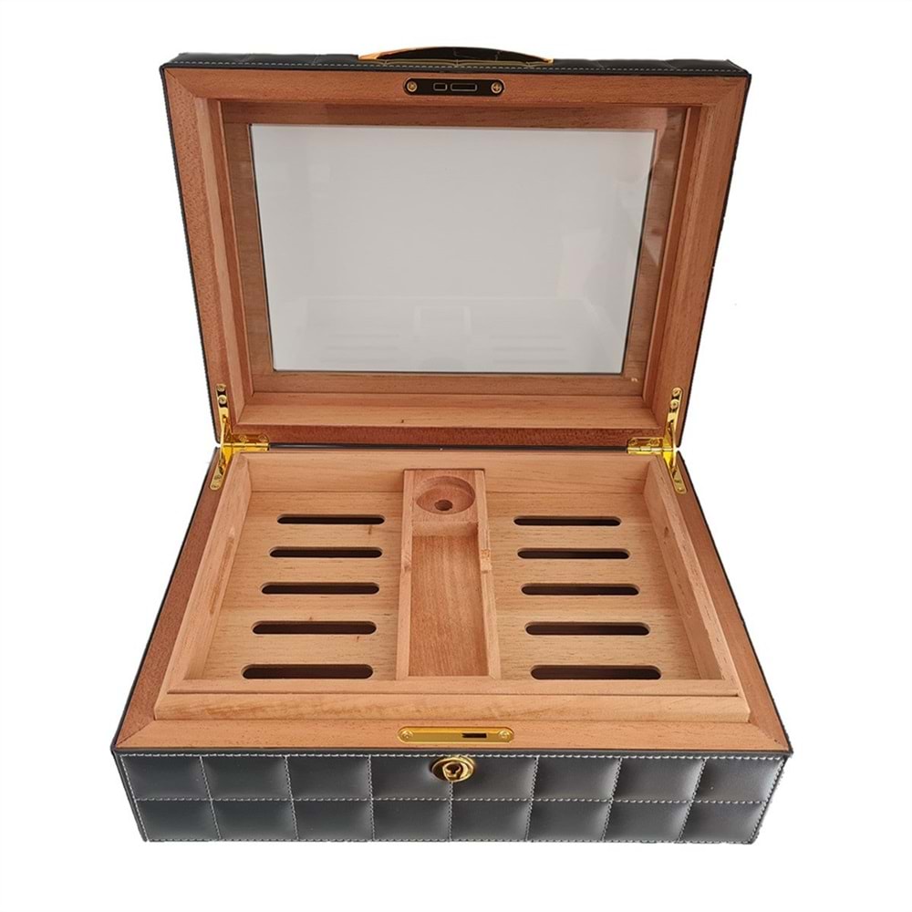 LUBİNSKİ CAMLI DERİ GREY HUMİDOR YJA-60011-GY