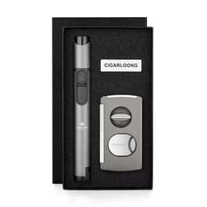 CİGARLOONG KESİCİ ,DELİCİ VE ÇAKMAKLI PURO SETİ GREY