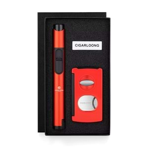 CİGARLOONG KESİCİ ,DELİCİ VE ÇAKMAKLI PURO SETİ RED