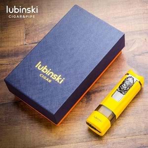LUBİNSKİ LİON SEHPALI DELİCİLİ TEK TORCH PURO ÇAKMAĞI YELLOW