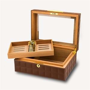 LUBİNSKİ CAMLI DERİ BROWN HUMİDOR YJA-60011-BN