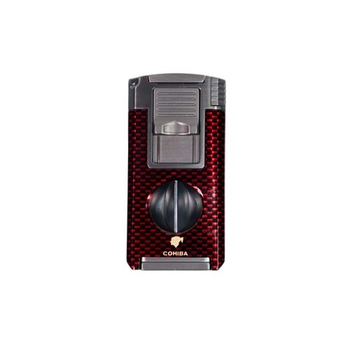 COHIBA ÇAKMAK V- CUTTER VE TOURCLU SİYAH-GREY-KIRMIZI ÇİFT PÜRMÜZLÜ ÇAKMAK CCM0761