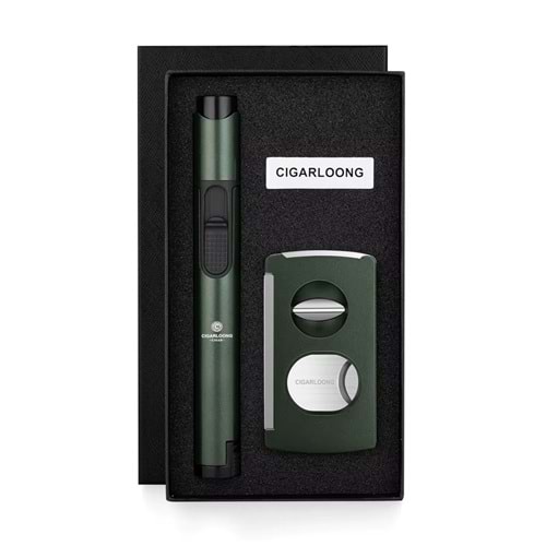 CİGARLOONG KESİCİ ,DELİCİ VE ÇAKMAKLI PURO SETİ GREEN