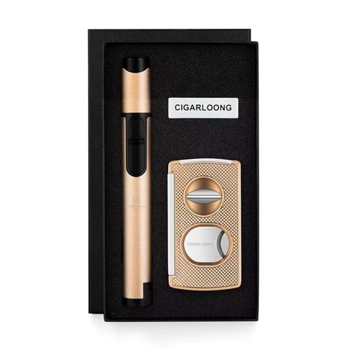 CİGARLOONG KESİCİ ,DELİCİ VE ÇAKMAKLI PURO SETİ GOLD