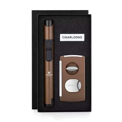 CİGARLOONG KESİCİ ,DELİCİ VE ÇAKMAKLI PURO SETİ BROWN